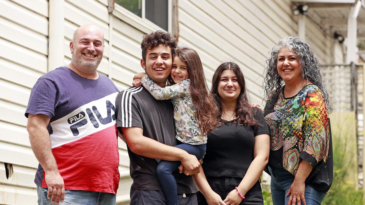 Tas Theoharis, with wife Suzie and kids Elias, Kailani, and Genevieve, recently drew out some equity in their home. Picture: Tim Hunter.