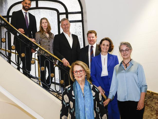 The Australian Invitees to the Coronation of King Charles III at a reception held in Australia House. From Top Left: Dr Daniel Nour, Founder of Street Side Medics, Leanne Benjamin, Royal Ballet's principal dancer, Adam Hills, Comedian, Corporal Daniel Keighran, Claire Spencer, CEO at the Barbican Centre London, Merryn Voysey, Associate Professor of Statistics in Vaccinology at the Oxford Vaccine Group Yvonne Kenny, soprano. Picture: Carlos Jasso/ Parsons Media