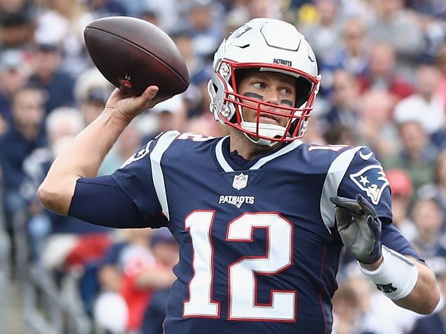 FOXBOROUGH, MA - SEPTEMBER 09: Tom Brady #12 of the New England Patriots throws a pass during the first half against the Houston Texans at Gillette Stadium on September 9, 2018 in Foxborough, Massachusetts.   Maddie Meyer/Getty Images/AFP == FOR NEWSPAPERS, INTERNET, TELCOS & TELEVISION USE ONLY ==