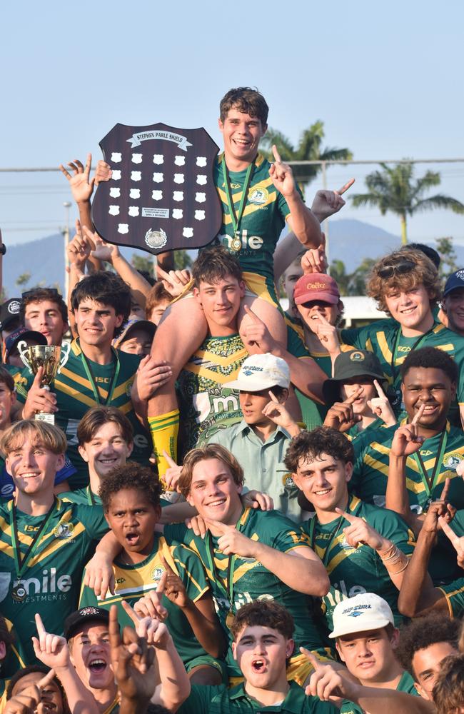 St Brendan’s celebrate their thrilling grand final win over Emmaus College.