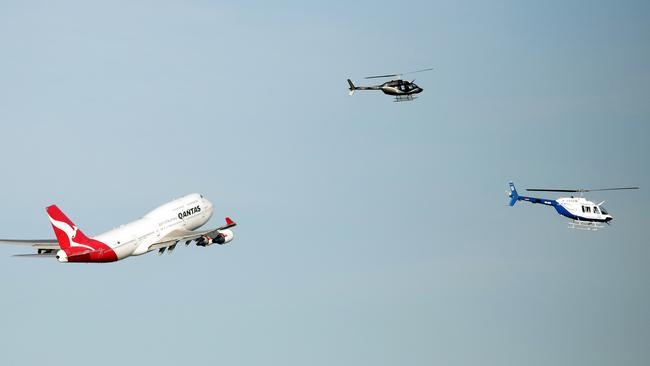 The Qantas 747 plane VH-OEJ as it departs Sydney for the last time. Picture: Christian Gilles