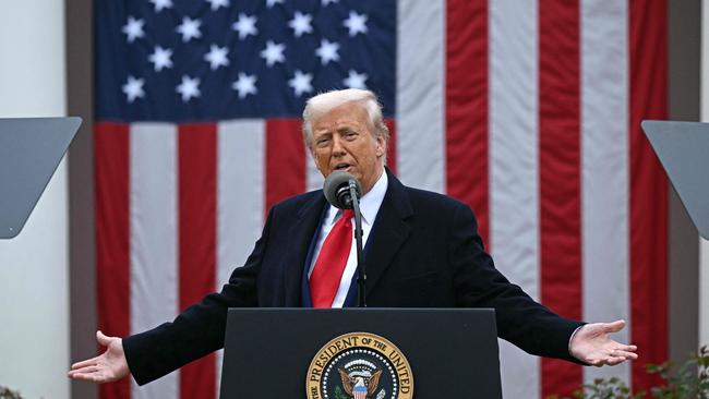Donald Trump delivers remarks on reciprocal tariffs during an event in the Rose Garden. Picture: AFP