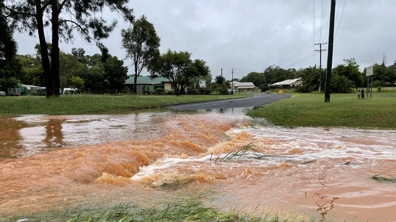 Flooded roads in Kingaroy on Tuesday morning after the region experienced a night of heavy rain.