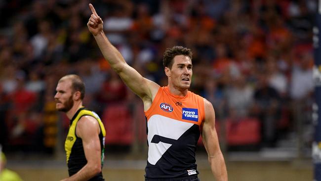 Jeremy Cameron had a field day against the Tigers Picture: AAP Image/Dan Himbrechts