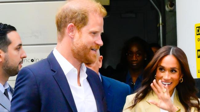 NEW YORK, NEW YORK - APRIL 23: Prince Harry, Duke of Sussex and Meghan, Duchess of Sussex are seen  on April 23, 2025 in New York City. (Photo by Raymond Hall/GC Images)