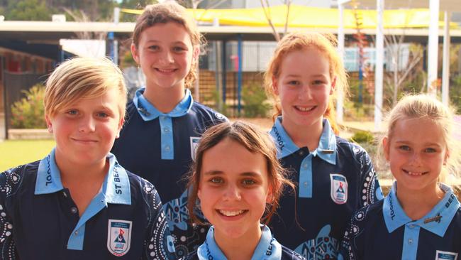 St Bernard’s school captains, Samuel Shakespeare-Dargan, Isla Blaas, Kiera Atkin, Molly Ward and Bella Lipovsky.