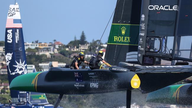 Australia SailGP Team helmed by Tom Slingsby in action on Race Day 1. Australia Sail Grand Prix presented by KPMG. 17 December 2021. Photo: Phil Hillyard for SailGP.