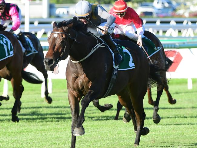 Baller races away to win the Group 2 Moreton Cup under Hugh Bowman for the second consecutive year. Picture: Grant Peters - Trackside Photography