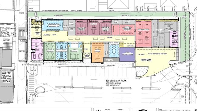 Expansion plans for Holy Spirit College in Mackay including a new manual arts building and bus parking building. Picture: Supplied