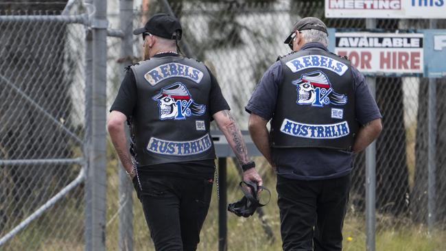 Rebels bikies at the gang’s national run in Canberra on the weekend. Picture: Martin Ollman