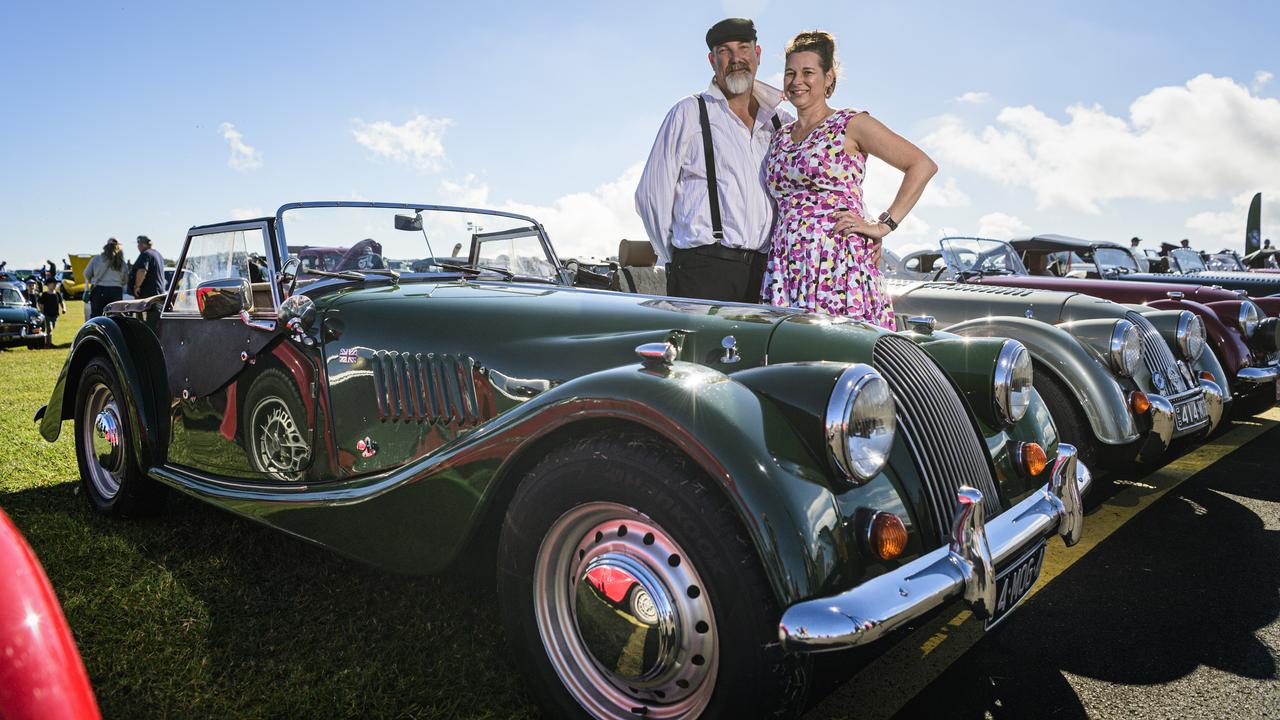 Darren and Amanda Hobbs with their 1971 Morgan 4/4 on show at the David Hack Classic, Sunday, May 18, 2025. Picture: Kevin Farmer