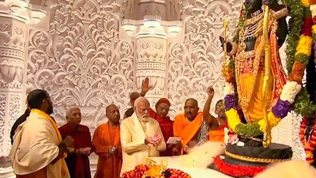 India's prime minister, Narendra Modi, in the ceremony to officially consecrate the temple in Ayodhya. Picture: AFP