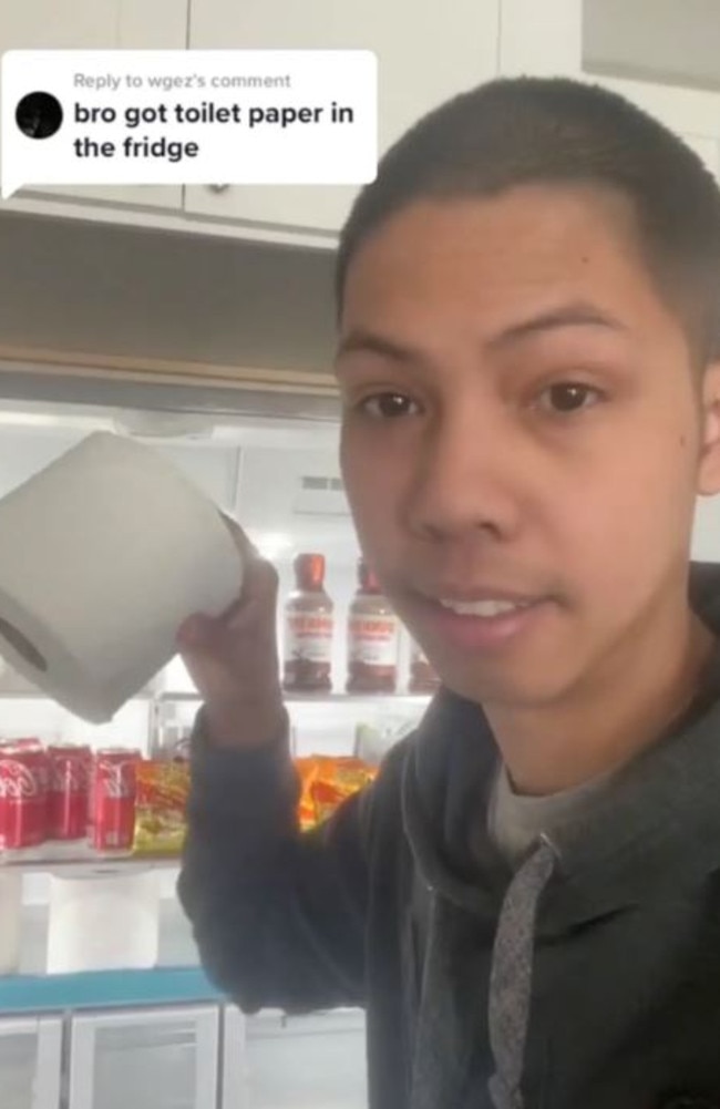 Why are people putting toilet paper in the fridge? Picture: TikTok / @drewfrom63rd1