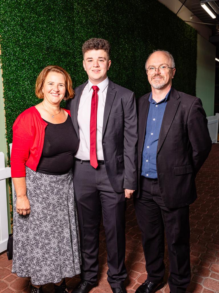 Gillian Mee, Luke Astley and Tim Astley. Guilford Young College, Leavers Dinner 2023. Picture: Linda Higginson