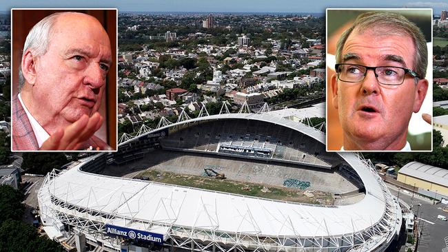 Alan Jones (left) and Michael Daley and Allianz Stadium.