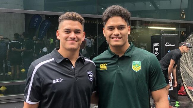 Brothers Dean and Shawn Blore when they played for the Junior Kangaroos v and Kiwis respectively in 2018.