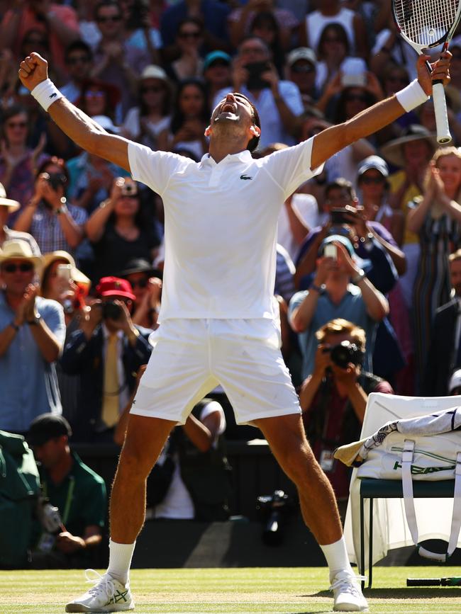 Novak Djokovic celebrates his Wimbledon success. Picture: Getty Images