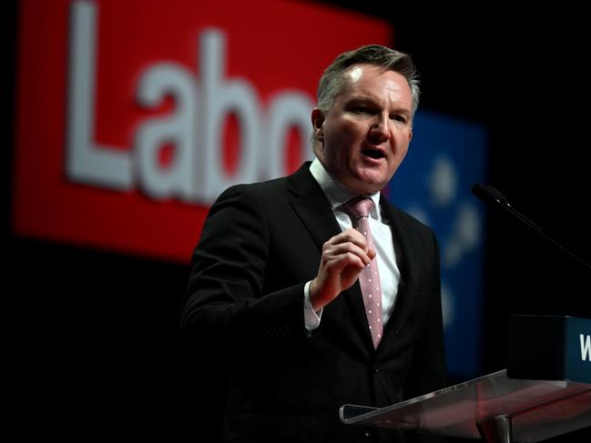 BRISBANE, AUSTRALIA - NewsWire Photos - AUGUST 17, 2023.Federal Minister for Climate Change and Energy Chris Bowen speaks at the 49th ALP National Conference 2023 in Brisbane. Picture: Dan Peled / NCA NewsWire