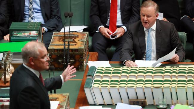 Scott Morrison and Anthony Albanese in Question Time. Picture: Gary Ramage