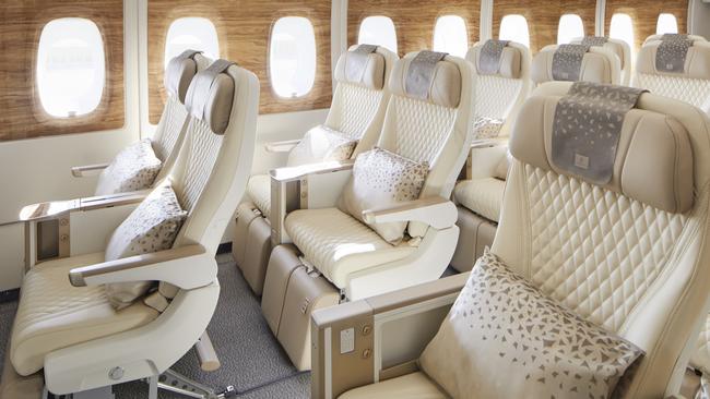 Economic luxury: The Emirates A380 premium economy cabin.