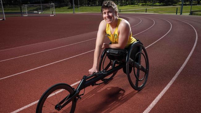 Geelong wheelchair sprinter Sam McIntosh overcame a hospital stay in January to qualify for his fourth Paralympic Games in 2024. Picture: Brad Fleet