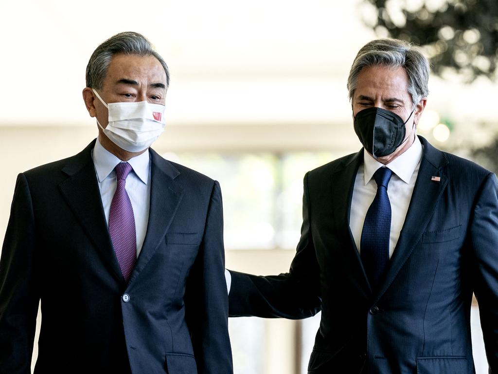 US Secretary of State Antony Blinken, right, and China’s Foreign Minister Wang Yi. Picture: Stefani Reynolds/AFP)