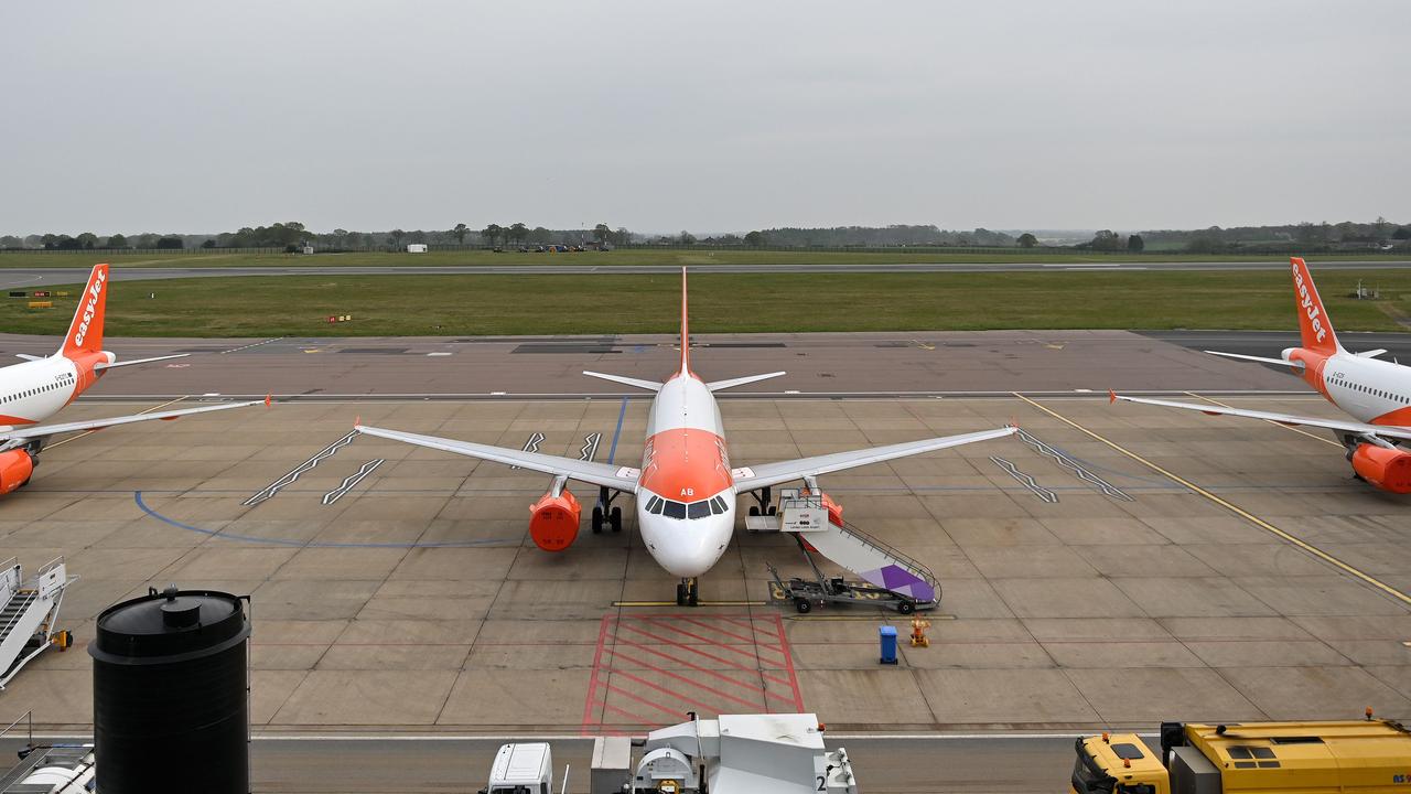 EasyJet, which has grounded its entire fleet during the pandemic, is considering the future of plane cabins after coronavirus. Picture: Justin Tallis/AFP