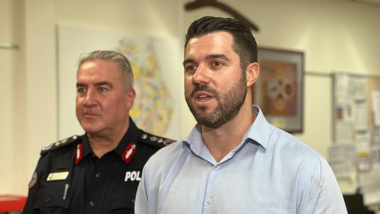 NT Police Commissioner Michael Murphy and Police Minister Brent Potter. Picture: Fia Walsh