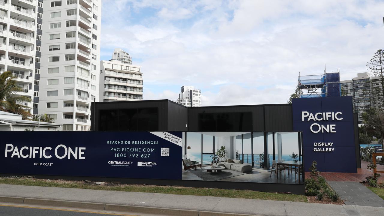 The Pacific One Gold Coast showroom and site in Frederick St Surfers Paradise after the tower was canned yesterday. Picture: Glenn Hampson