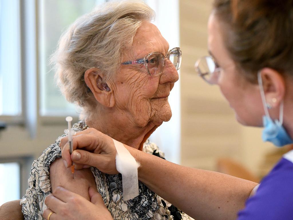 An aged care resident receiving a Covid jab. NCA NewsWire/Bianca De Marchi