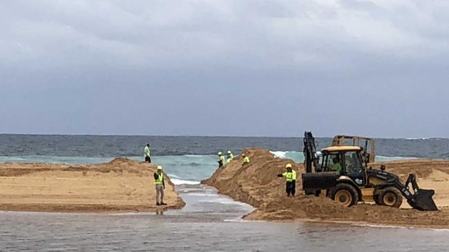 Narrabeen Lagoon being opened in March 2020. Picture: Manly Daily