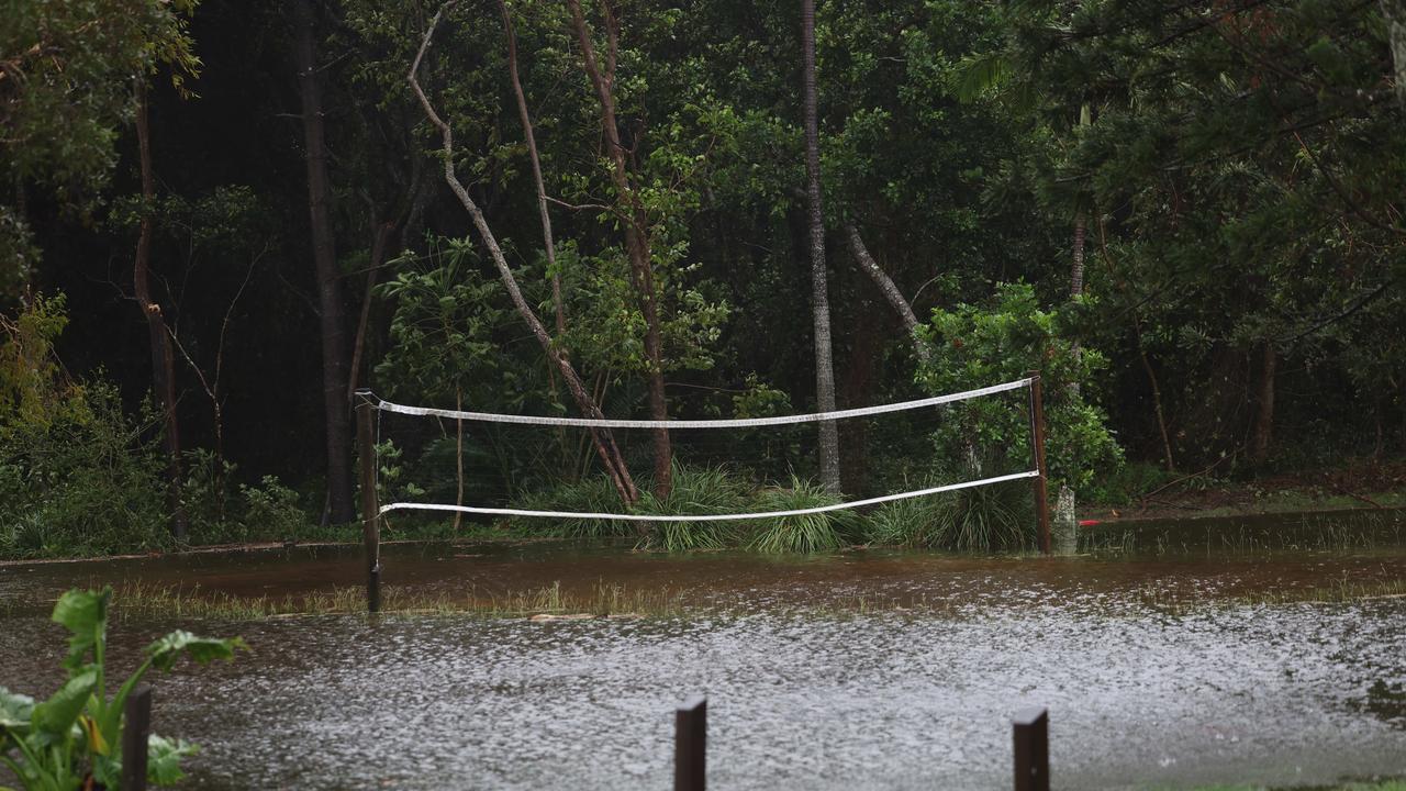 At the Wake Up Byron Bay hostel at Belongil residents woke up to a flooded volleyball court. Picture: Rohan Kelly