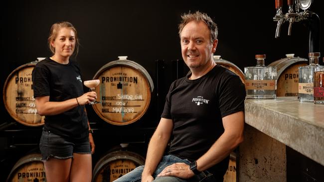 Prohibition co-owner Adam Carpenter with bartender Gretel Ramsay at Prohibition, Gilbert St, Adelaide. Picture: Matt Turner