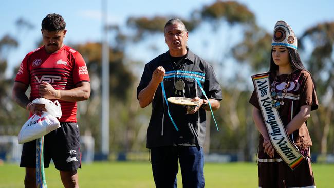 Latrell Mitchell/Rabbitohs welcoming ceremony in San Diego from Native American peoples, the Kumeyaay.