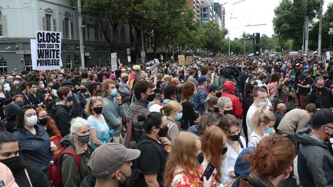 Protesters gather at the steps of Parliament House in their thousands Picture: NCA NewsWire/David Crosling