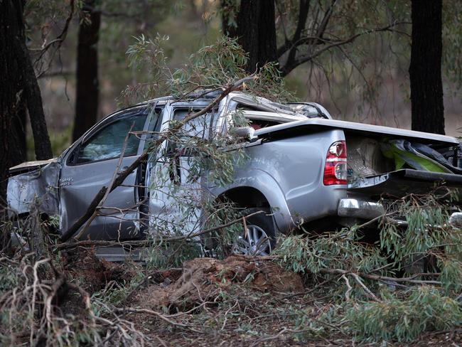 A sliver ute has come to grief on the Hume Highway near Benalla... Looking for any police activity in Benalla after a car believed to belong to the gunman from the Bankstown Shopping centre gunman was crashed on the Hume Highway there this morning (last night). Ideally SOG officers setting up like they are going out to search etc Picture Norm Oorloff