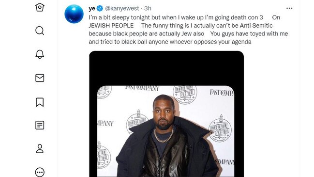 A tweet from Kanye West has been removed.