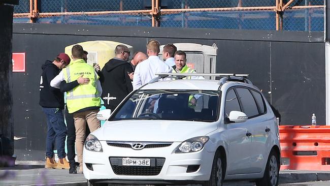 Distraught workers who saw Mr Cassaniti perish below the piles of scaffolding returned to the site for counselling. Picture: Richard Dobson