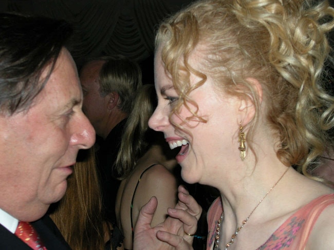 Barry Humphries with Nicole Kidman at the Australian Consul Party in Hollywood, 2002.