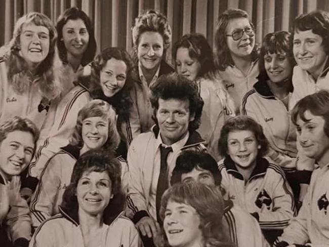 The first Australian women’s soccer team, who competed in the 1975 Asian Ladies Championship in Hong Kong, with coach Joe O'Connor in the middle. Pictured at Sydney Airport. From book The First Matildas.