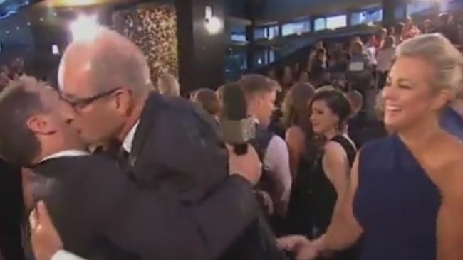 David Koch and Karl Stefanovic share an awkward moment on the Logies red carpet. Credit: Channel 9