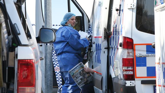 Police at Renfrew Drive, Highland Park, where Ms Jovanovic was shot in the chest. Picture: Glenn Hampson