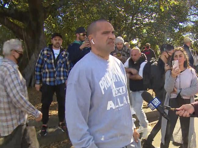 Anthony Mundine at a so-called freedom rally in July. Picture: 9 News