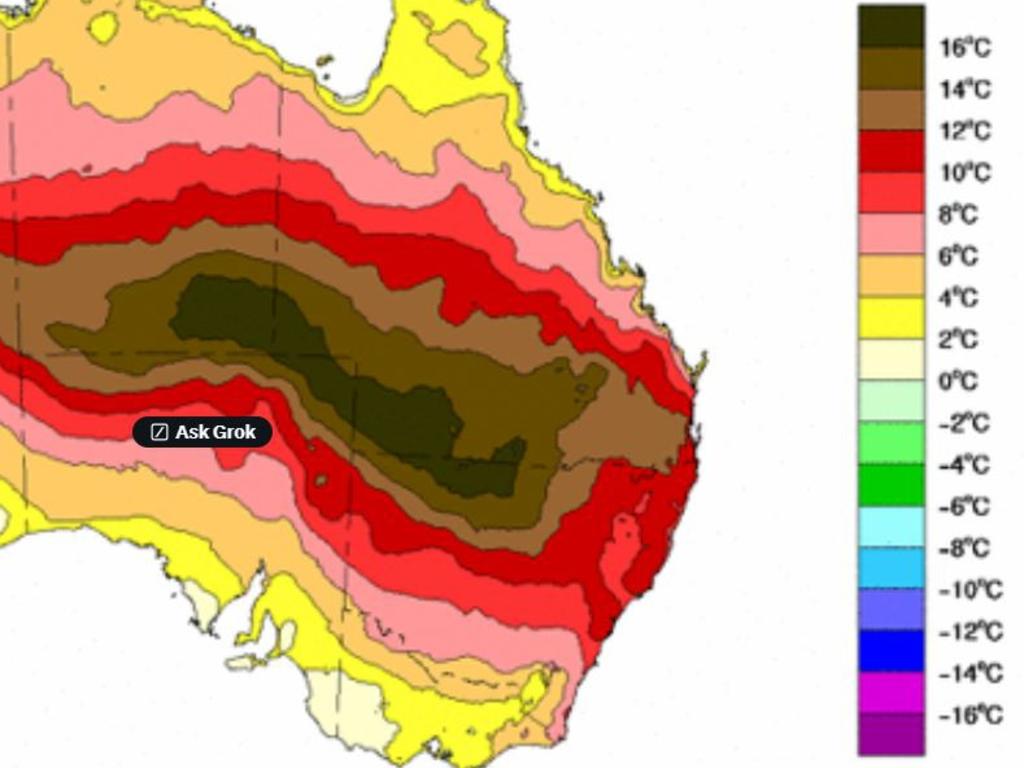 Temperatures in southern and western QLD are set to reach up to 15 degrees above average over the next few days. Picture: Bureau of Meteorology