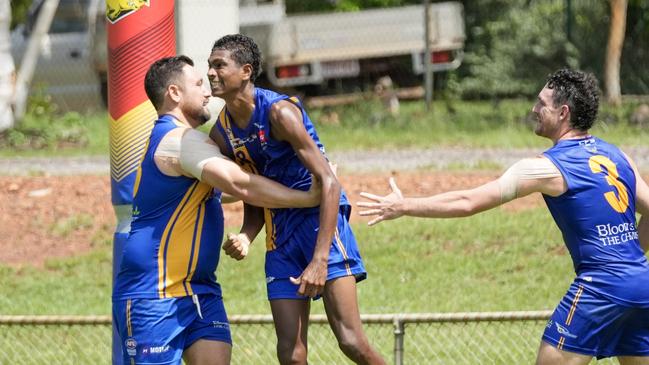 Leroy Dhurrkay of Wanderers was named the Round 18 Rising Star nominee of the 2023-24 NTFL season. Picture: Tymunna Clements / AFLNT Media