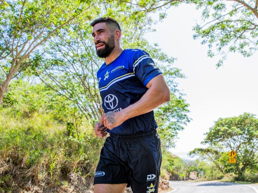 North Queensland Cowboys prop James Tamou on a Castle Hill run. Picture: North Queensland Cowboys