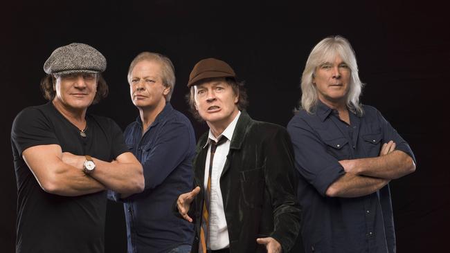 No drummer ... Phil Rudd is not included in any of the new AC/DC band photos for their Rock or Bust release. Picture: Supplied.