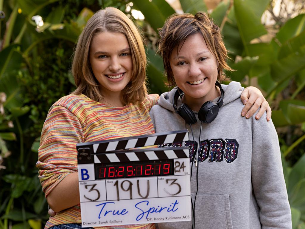 Australian actress Teagan Croft plays Watson in the film, pictured with director Sarah Spillane. Picture: Julian Panetta/Netflix