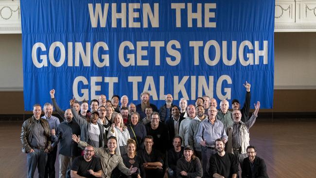 The choir with the team behind the rework of The Cure’s Boys Don't Cry. Picture: David Collins.