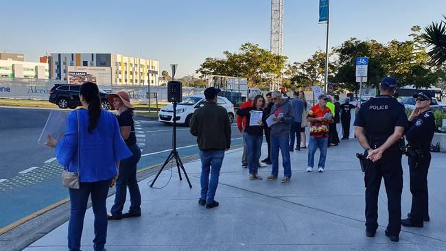 More than a dozen people are protesting against Adani. Picture: Chris McMahon.